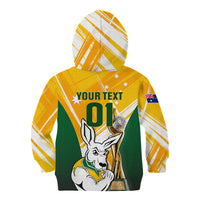Custom Australia Soccer Kid Hoodie Matildas Kangaroo With World Cup Trophy 2023 Yellow Version - Wonder Print Shop