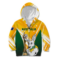 Custom Australia Soccer Kid Hoodie Matildas Kangaroo With World Cup Trophy 2023 Yellow Version - Wonder Print Shop