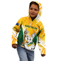 Custom Australia Soccer Kid Hoodie Matildas Kangaroo With World Cup Trophy 2023 Yellow Version - Wonder Print Shop