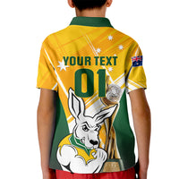 Custom Australia Soccer Kid Polo Shirt Matildas Kangaroo With World Cup Trophy 2023 Yellow Version - Wonder Print Shop