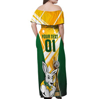 Custom Australia Soccer Off Shoulder Maxi Dress Matildas Kangaroo With World Cup Trophy 2023 Yellow Version - Wonder Print Shop