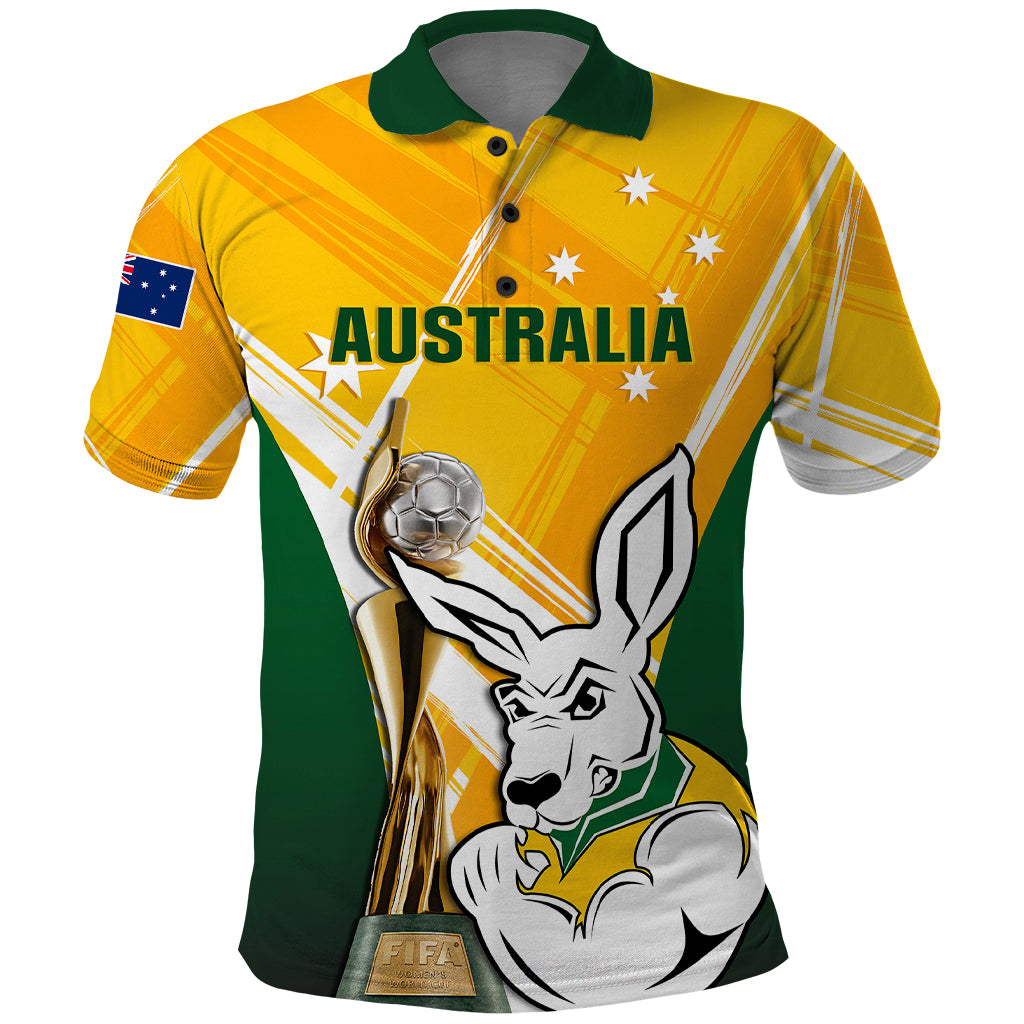 Custom Australia Soccer Polo Shirt Matildas Kangaroo With World Cup Trophy 2023 Yellow Version - Wonder Print Shop