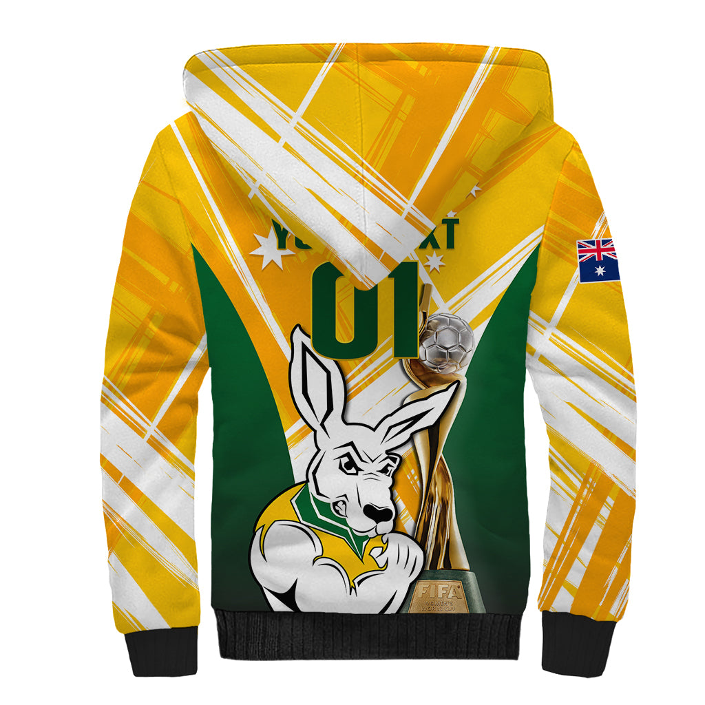 Custom Australia Soccer Sherpa Hoodie Matildas Kangaroo With World Cup Trophy 2023 Yellow Version - Wonder Print Shop