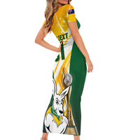 Custom Australia Soccer Short Sleeve Bodycon Dress Matildas Kangaroo With World Cup Trophy 2023 Yellow Version - Wonder Print Shop
