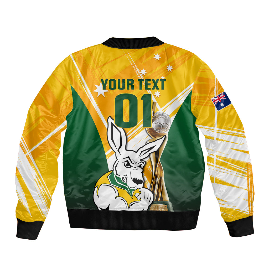 Custom Australia Soccer Sleeve Zip Bomber Jacket Matildas Kangaroo With World Cup Trophy 2023 Yellow Version - Wonder Print Shop