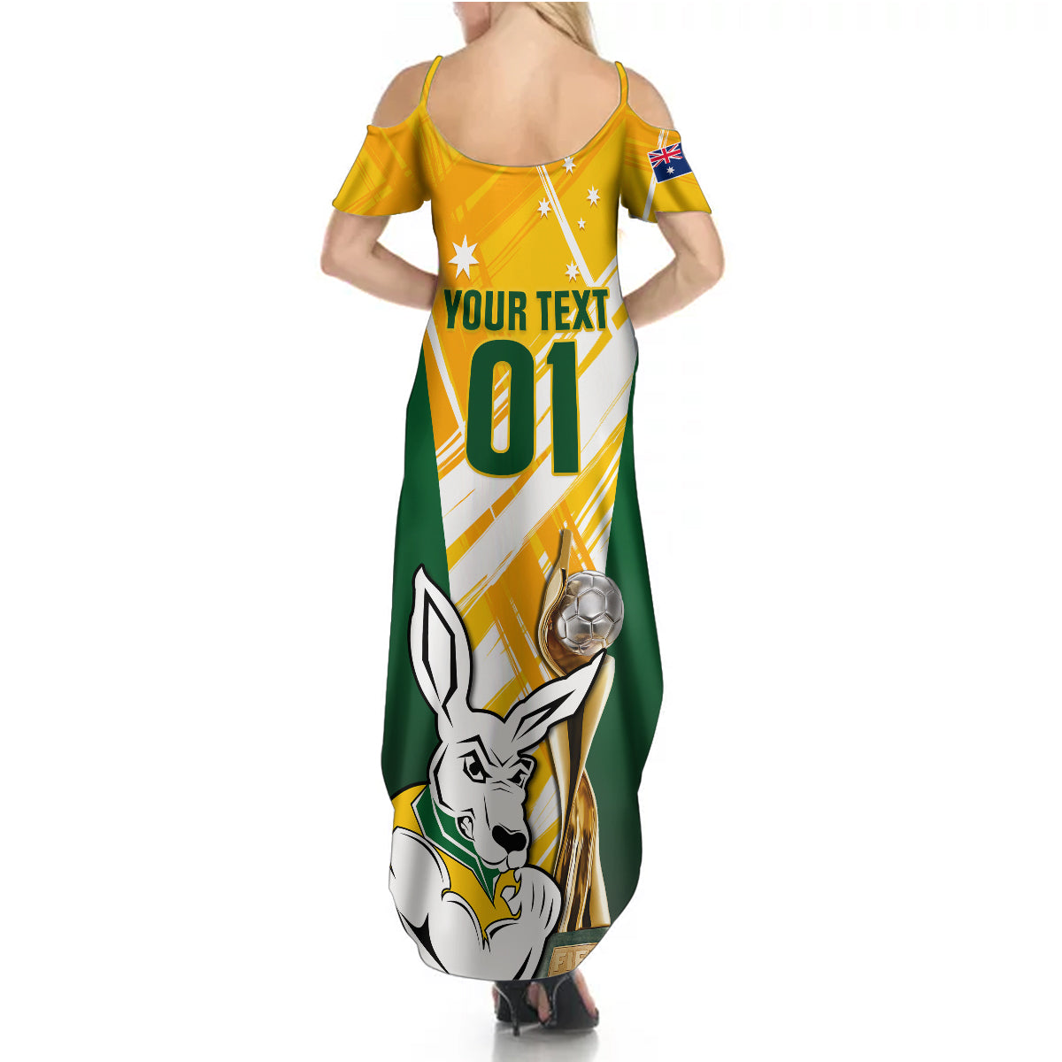 Custom Australia Soccer Summer Maxi Dress Matildas Kangaroo With World Cup Trophy 2023 Yellow Version - Wonder Print Shop