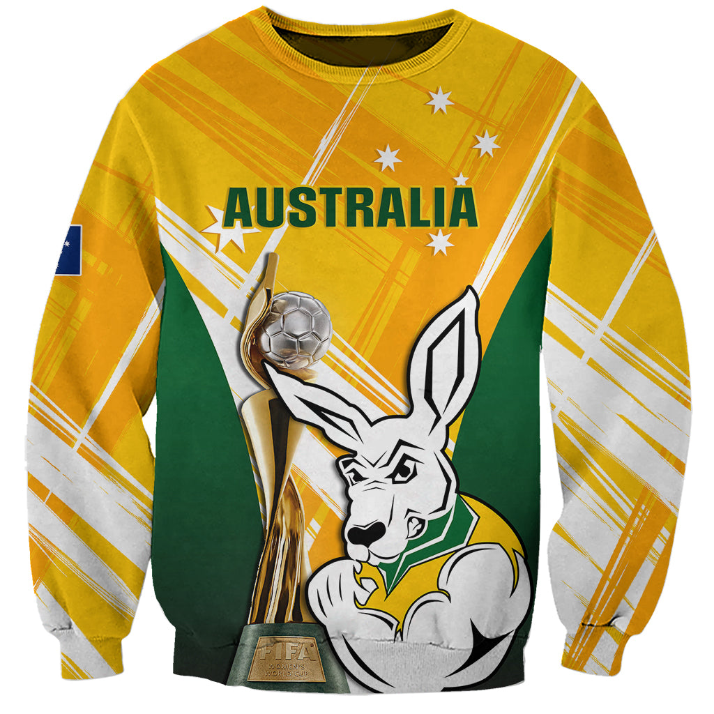 Custom Australia Soccer Sweatshirt Matildas Kangaroo With World Cup Trophy 2023 Yellow Version - Wonder Print Shop