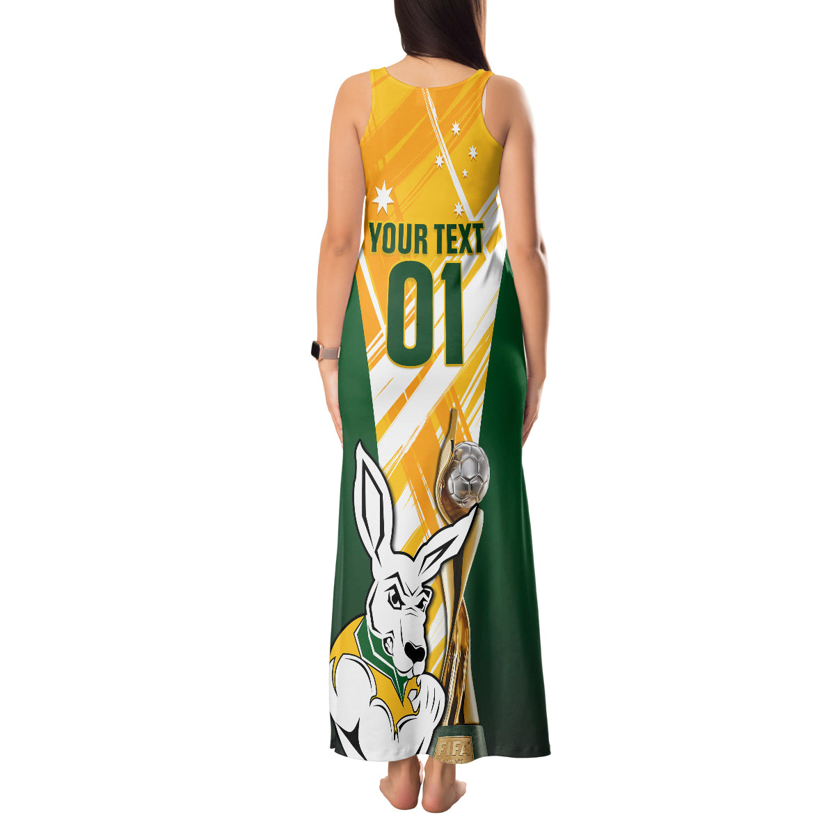 Custom Australia Soccer Tank Maxi Dress Matildas Kangaroo With World Cup Trophy 2023 Yellow Version - Wonder Print Shop