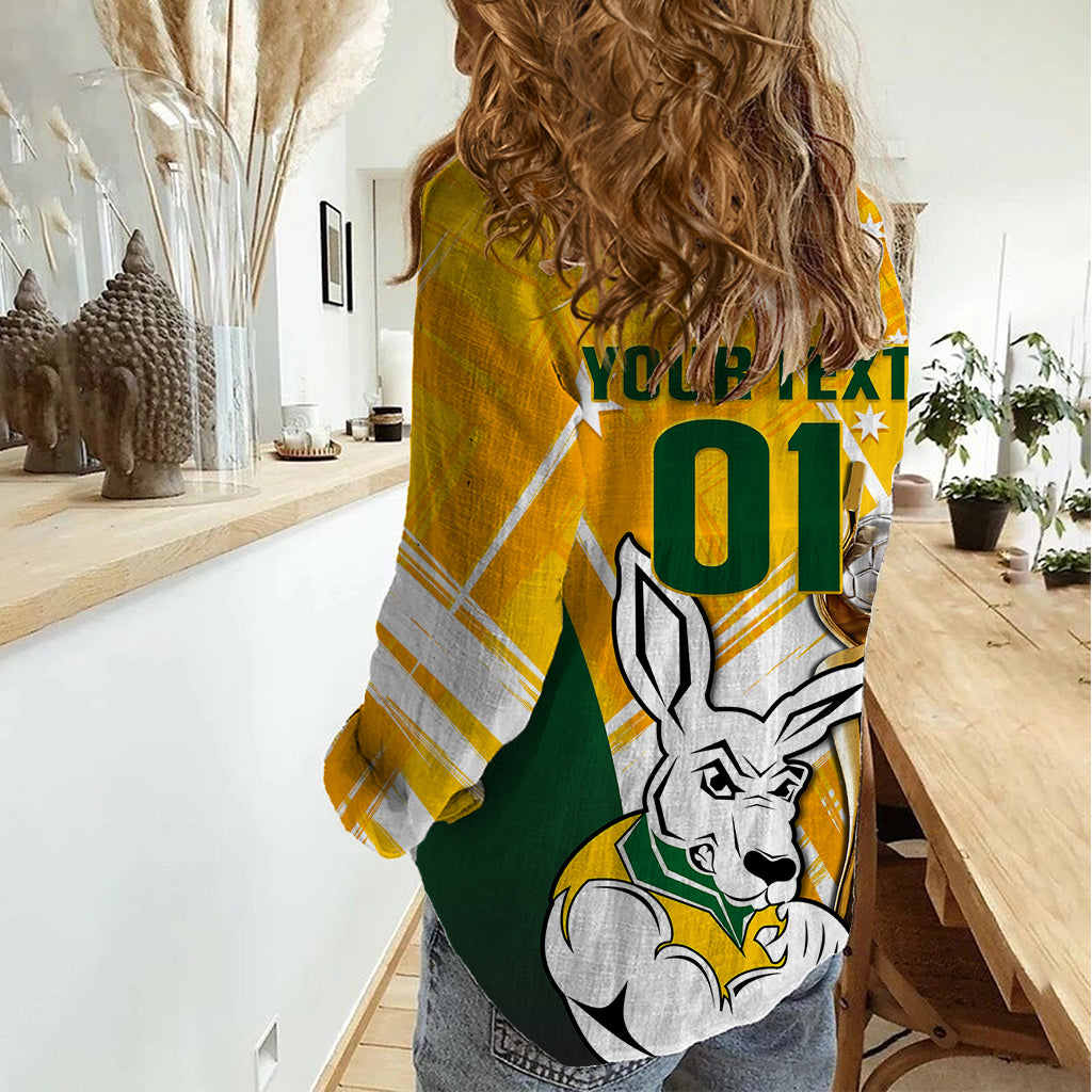 Custom Australia Soccer Women Casual Shirt Matildas Kangaroo With World Cup Trophy 2023 Yellow Version - Wonder Print Shop