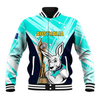 Australia Soccer Baseball Jacket Matildas Kangaroo With World Cup Trophy 2023 Turquoise Version - Wonder Print Shop