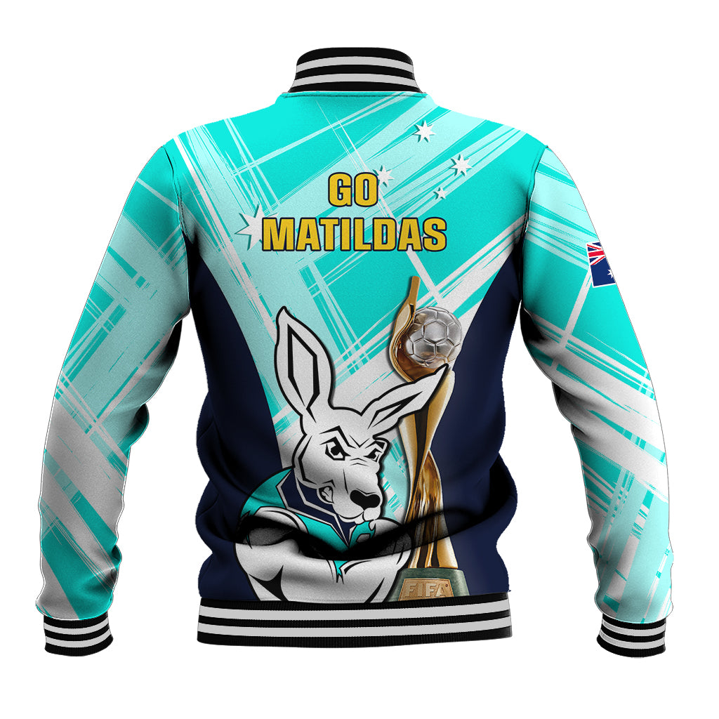Australia Soccer Baseball Jacket Matildas Kangaroo With World Cup Trophy 2023 Turquoise Version - Wonder Print Shop