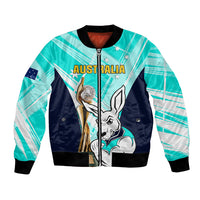 Australia Soccer Bomber Jacket Matildas Kangaroo With World Cup Trophy 2023 Turquoise Version - Wonder Print Shop