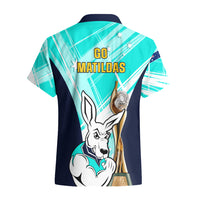 Australia Soccer Hawaiian Shirt Matildas Kangaroo With World Cup Trophy 2023 Turquoise Version - Wonder Print Shop