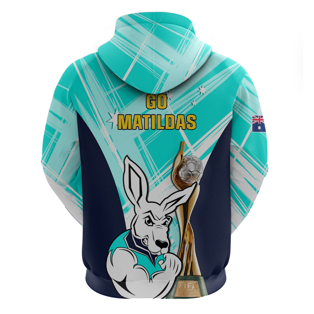 Australia Soccer Hoodie Matildas Kangaroo With World Cup Trophy 2023 Turquoise Version - Wonder Print Shop