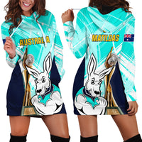 Australia Soccer Hoodie Dress Matildas Kangaroo With World Cup Trophy 2023 Turquoise Version - Wonder Print Shop