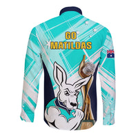 Australia Soccer Long Sleeve Button Shirt Matildas Kangaroo With World Cup Trophy 2023 Turquoise Version - Wonder Print Shop