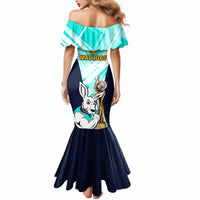 Australia Soccer Mermaid Dress Matildas Kangaroo With World Cup Trophy 2023 Turquoise Version - Wonder Print Shop