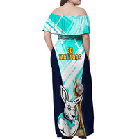 Australia Soccer Off Shoulder Maxi Dress Matildas Kangaroo With World Cup Trophy 2023 Turquoise Version - Wonder Print Shop