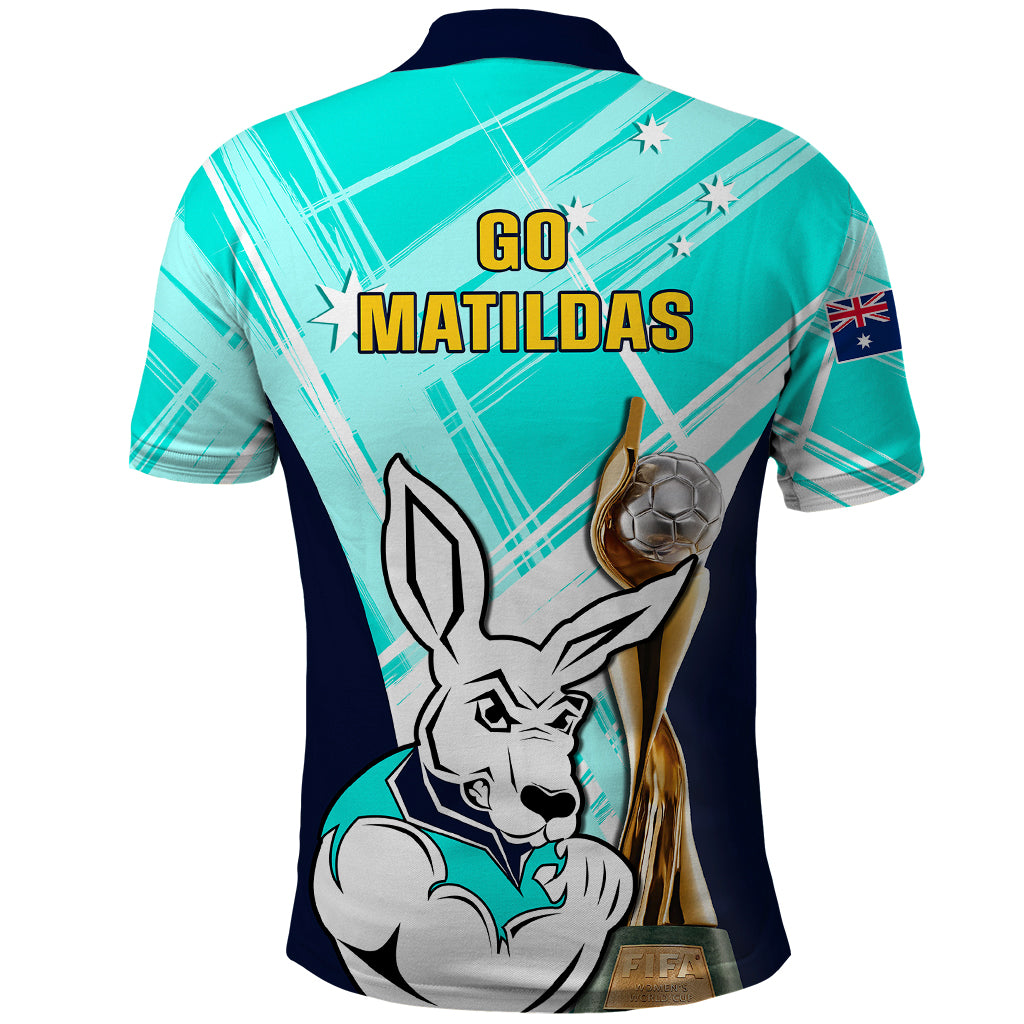 Australia Soccer Polo Shirt Matildas Kangaroo With World Cup Trophy 2023 Turquoise Version - Wonder Print Shop
