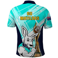 Australia Soccer Polo Shirt Matildas Kangaroo With World Cup Trophy 2023 Turquoise Version - Wonder Print Shop