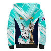 Australia Soccer Sherpa Hoodie Matildas Kangaroo With World Cup Trophy 2023 Turquoise Version - Wonder Print Shop