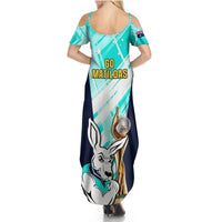 Australia Soccer Summer Maxi Dress Matildas Kangaroo With World Cup Trophy 2023 Turquoise Version - Wonder Print Shop