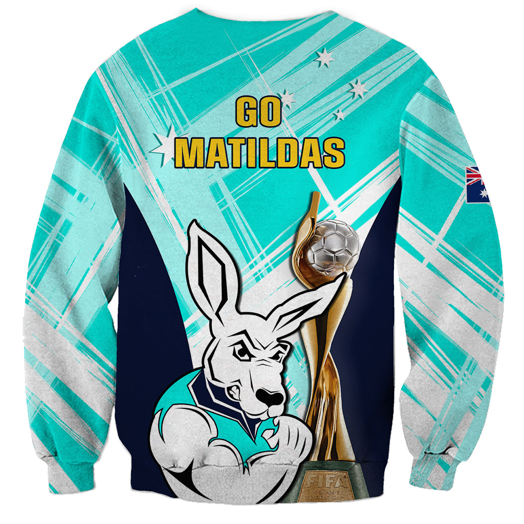 Australia Soccer Sweatshirt Matildas Kangaroo With World Cup Trophy 2023 Turquoise Version - Wonder Print Shop