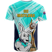 Australia Soccer T Shirt Matildas Kangaroo With World Cup Trophy 2023 Turquoise Version - Wonder Print Shop
