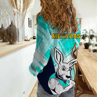 Australia Soccer Women Casual Shirt Matildas Kangaroo With World Cup Trophy 2023 Turquoise Version - Wonder Print Shop