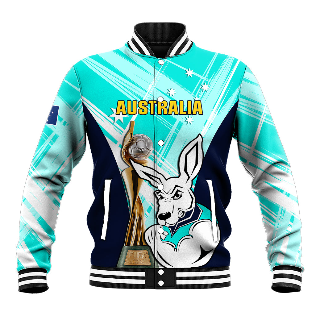Custom Australia Soccer Baseball Jacket Matildas Kangaroo With World Cup Trophy 2023 Turquoise Version - Wonder Print Shop