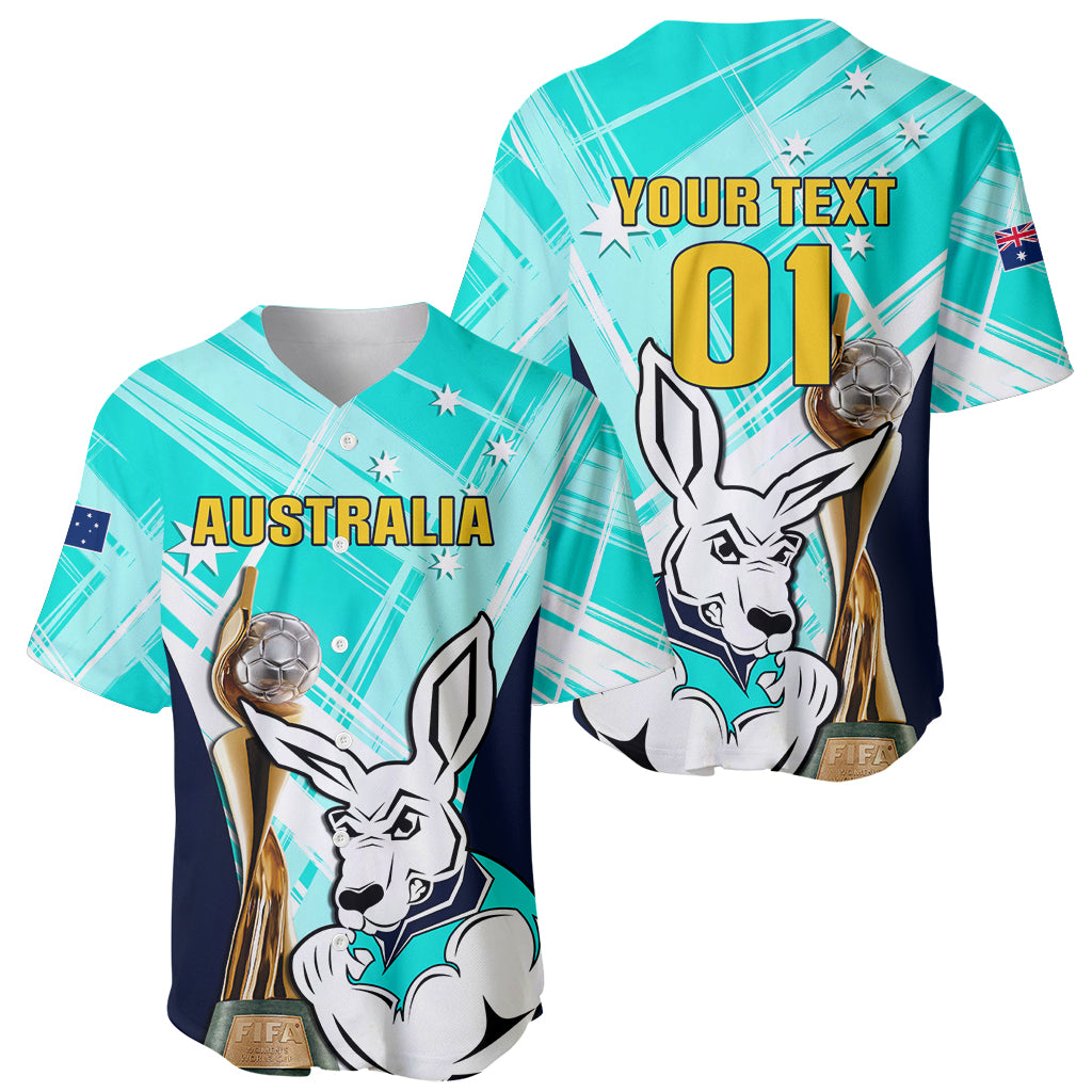 Custom Australia Soccer Baseball Jersey Matildas Kangaroo With World Cup Trophy 2023 Turquoise Version - Wonder Print Shop