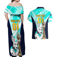 Custom Australia Soccer Couples Matching Off Shoulder Maxi Dress and Hawaiian Shirt Matildas Kangaroo With World Cup Trophy 2023 Turquoise Version - Wonder Print Shop