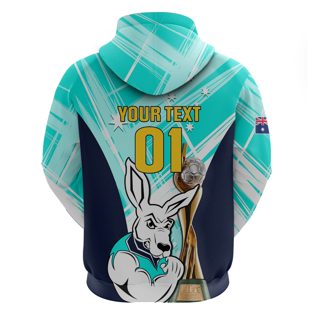 Custom Australia Soccer Hoodie Matildas Kangaroo With World Cup Trophy 2023 Turquoise Version - Wonder Print Shop