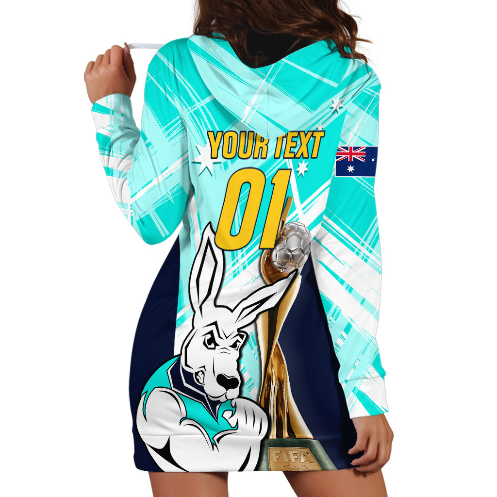 Custom Australia Soccer Hoodie Dress Matildas Kangaroo With World Cup Trophy 2023 Turquoise Version - Wonder Print Shop