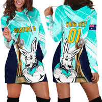 Custom Australia Soccer Hoodie Dress Matildas Kangaroo With World Cup Trophy 2023 Turquoise Version - Wonder Print Shop