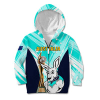 Custom Australia Soccer Kid Hoodie Matildas Kangaroo With World Cup Trophy 2023 Turquoise Version - Wonder Print Shop