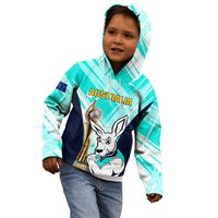 Custom Australia Soccer Kid Hoodie Matildas Kangaroo With World Cup Trophy 2023 Turquoise Version - Wonder Print Shop