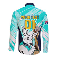 Custom Australia Soccer Long Sleeve Button Shirt Matildas Kangaroo With World Cup Trophy 2023 Turquoise Version - Wonder Print Shop