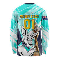 Custom Australia Soccer Long Sleeve Shirt Matildas Kangaroo With World Cup Trophy 2023 Turquoise Version LT01