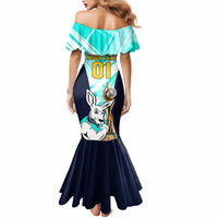 Custom Australia Soccer Mermaid Dress Matildas Kangaroo With World Cup Trophy 2023 Turquoise Version - Wonder Print Shop