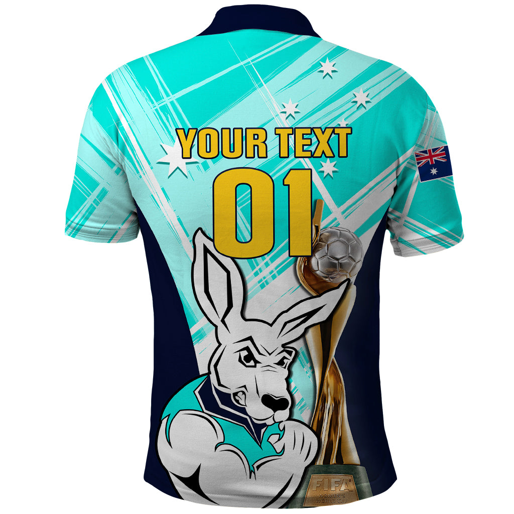 Custom Australia Soccer Polo Shirt Matildas Kangaroo With World Cup Trophy 2023 Turquoise Version - Wonder Print Shop