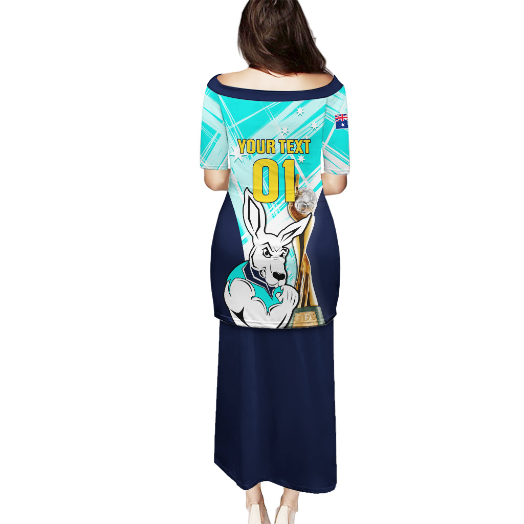 Custom Australia Soccer Puletasi Matildas Kangaroo With World Cup Trophy 2023 Turquoise Version - Wonder Print Shop