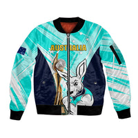 Custom Australia Soccer Sleeve Zip Bomber Jacket Matildas Kangaroo With World Cup Trophy 2023 Turquoise Version - Wonder Print Shop