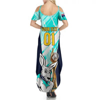 Custom Australia Soccer Summer Maxi Dress Matildas Kangaroo With World Cup Trophy 2023 Turquoise Version - Wonder Print Shop