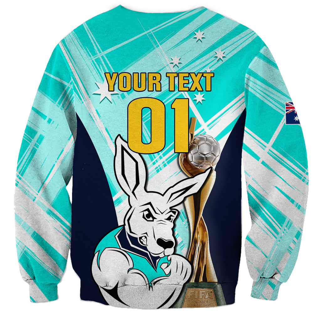Custom Australia Soccer Sweatshirt Matildas Kangaroo With World Cup Trophy 2023 Turquoise Version - Wonder Print Shop
