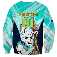 Custom Australia Soccer Sweatshirt Matildas Kangaroo With World Cup Trophy 2023 Turquoise Version - Wonder Print Shop