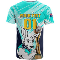 Custom Australia Soccer T Shirt Matildas Kangaroo With World Cup Trophy 2023 Turquoise Version - Wonder Print Shop