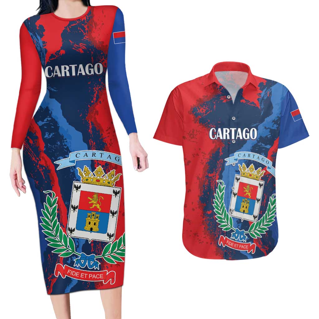 Personalized Costa Rica Cartago Province Couples Matching Long Sleeve Bodycon Dress and Hawaiian Shirt Brumosos Hometown - Wonder Print Shop