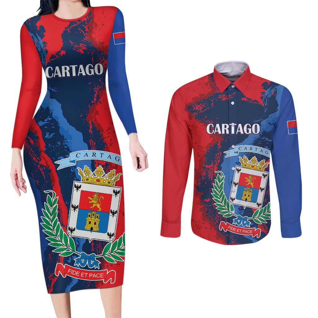Personalized Costa Rica Cartago Province Couples Matching Long Sleeve Bodycon Dress and Long Sleeve Button Shirt Brumosos Hometown - Wonder Print Shop