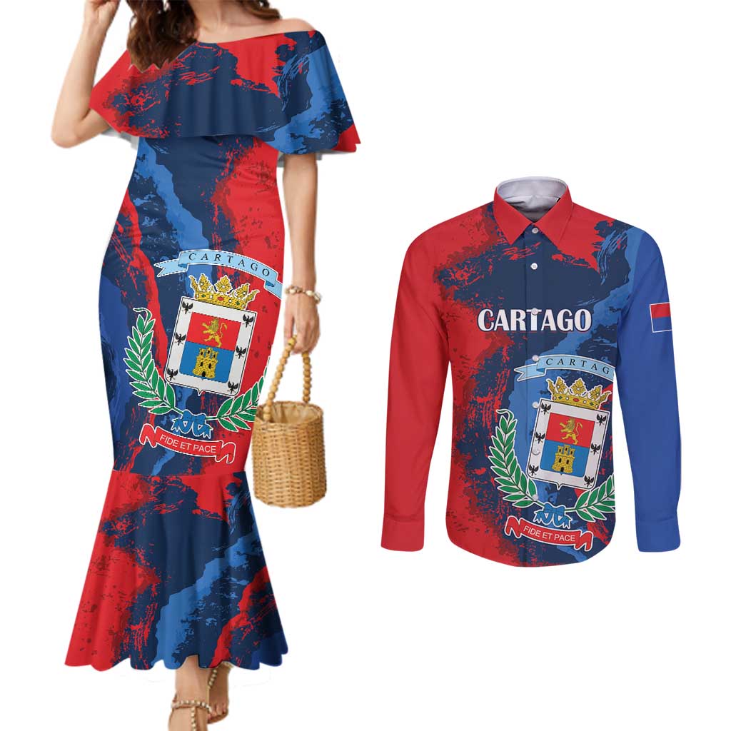 Personalized Costa Rica Cartago Province Couples Matching Mermaid Dress and Long Sleeve Button Shirt Brumosos Hometown - Wonder Print Shop